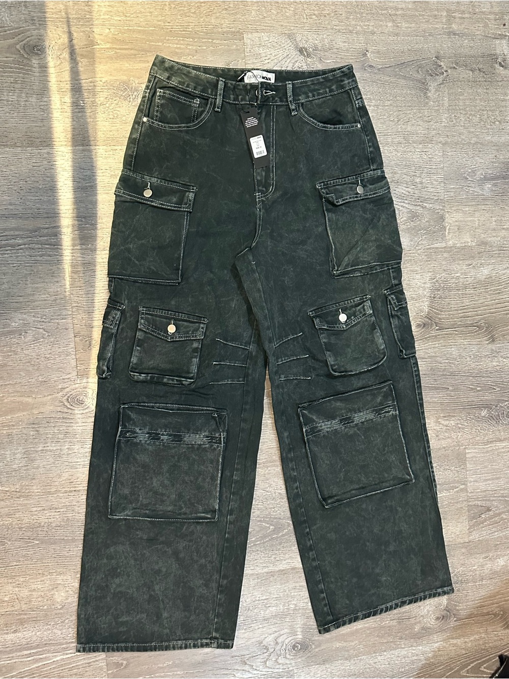 Fashion Nova Men's Washed Dark Green Cargo Pants
